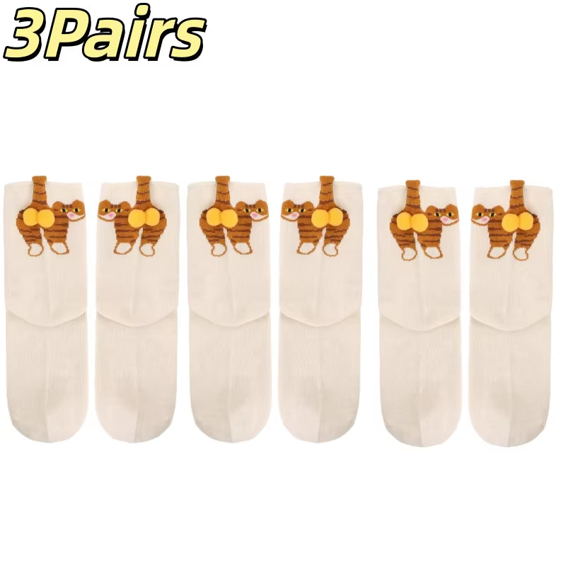 Cartoon Cat Egg Couple Socks Cozy Mid-Calf Cotton Socks for Maternity Warm Winter Cute Present for Christmas Lovers Family Gifts