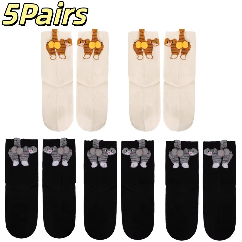 Cartoon Cat Egg Couple Socks Cozy Mid-Calf Cotton Socks for Maternity Warm Winter Cute Present for Christmas Lovers Family Gifts