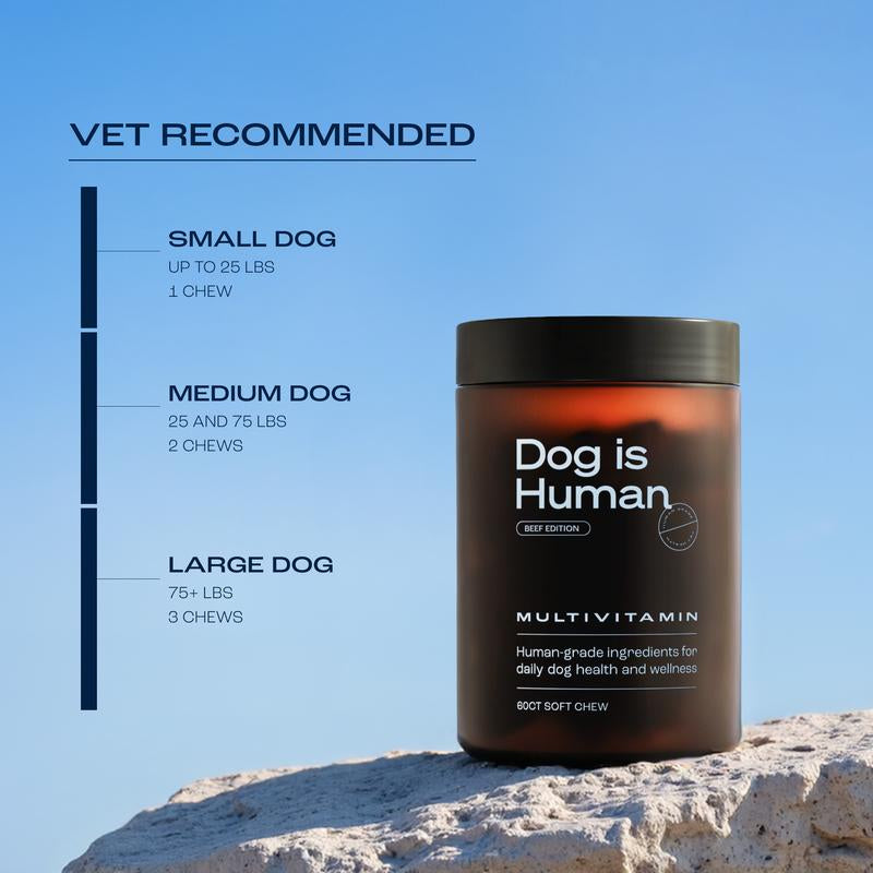 Dog Is Human Daily Multivitamin for Dogs (Beef Flavor) Vet-Formulated, Made in Vermont