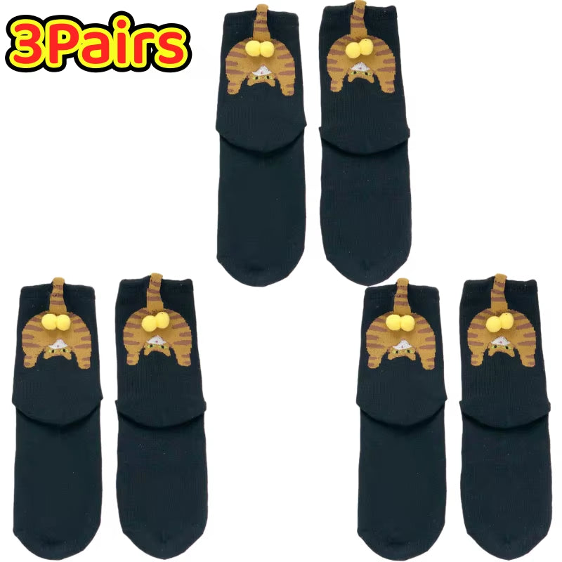 Cartoon Cat Egg Couple Socks Cozy Mid-Calf Cotton Socks for Maternity Warm Winter Cute Present for Christmas Lovers Family Gifts