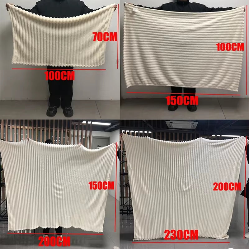 1Pc Throw Blanket for Bed - 250GSM Soft & Warm Fluffy Blanket, Decorative Striped Blankets for Winter Nap / Sleep