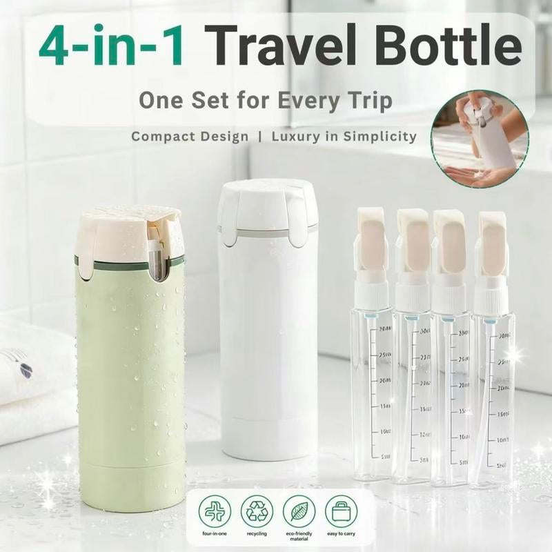 4-In-1 Travel Dispenser Bottle for Toiletries Portable Cosmetic Shampoo Storage Lotion Bottle Compact Versatile for Travel Ideal for Frequent Travelers - Canister