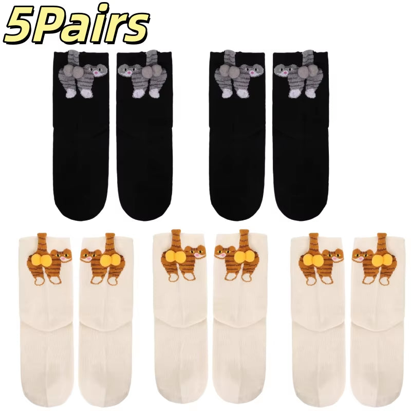 Cartoon Cat Egg Couple Socks Cozy Mid-Calf Cotton Socks for Maternity Warm Winter Cute Present for Christmas Lovers Family Gifts