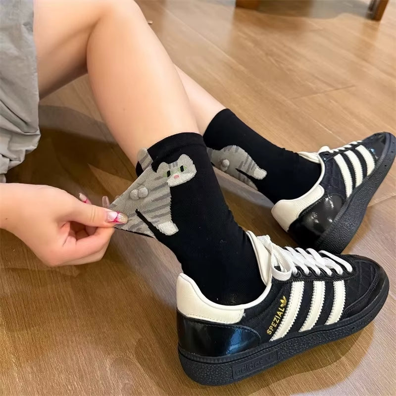 Cartoon Cat Egg Couple Socks Cozy Mid-Calf Cotton Socks for Maternity Warm Winter Cute Present for Christmas Lovers Family Gifts