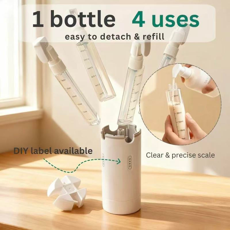 4-In-1 Travel Dispenser Bottle for Toiletries Portable Cosmetic Shampoo Storage Lotion Bottle Compact Versatile for Travel Ideal for Frequent Travelers - Canister