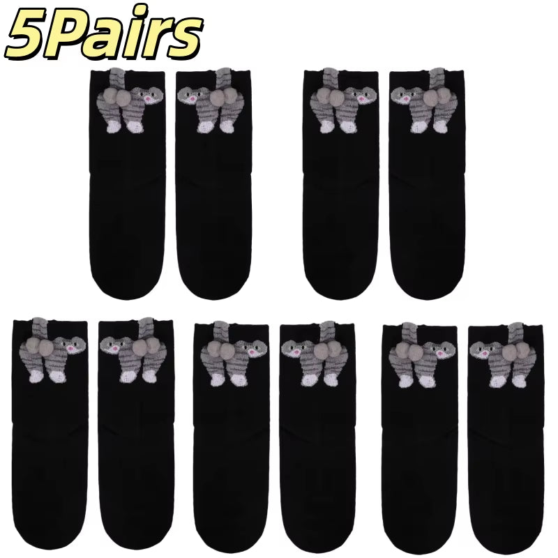 Cartoon Cat Egg Couple Socks Cozy Mid-Calf Cotton Socks for Maternity Warm Winter Cute Present for Christmas Lovers Family Gifts