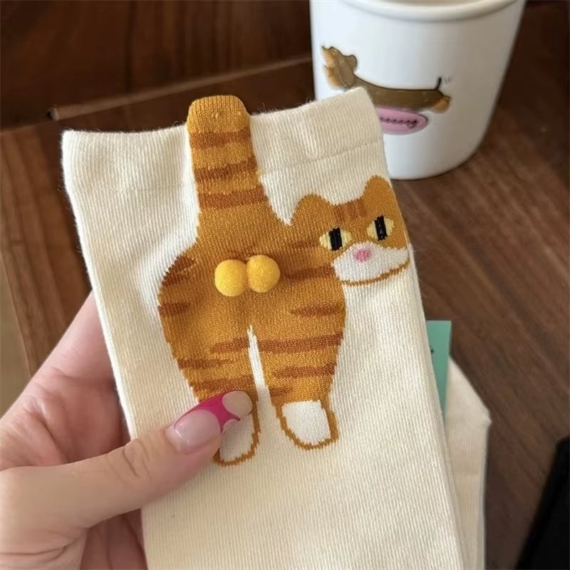 Cartoon Cat Egg Couple Socks Cozy Mid-Calf Cotton Socks for Maternity Warm Winter Cute Present for Christmas Lovers Family Gifts